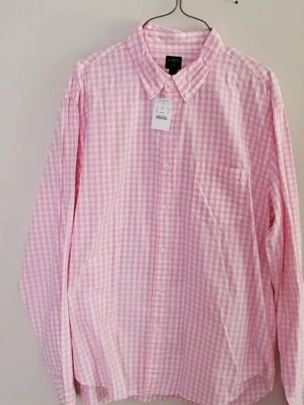 NWT J. Crew Mens Size XL Pink White Gingham Check Button-Down Collared Shirt NEW